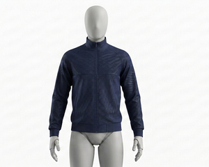 Men's Navy Knitted Zip-Up <b>Racer</b> Jacket Stand Collar Breathable Casual Autumn Wear Regular Fit - Product Image 1