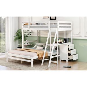 Letto a Castello Bianco con Scrivania Integrata e Tre Cassetti per Bambini - Product Image 4