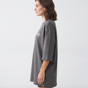 Wholesale Women's Oversized Crew Neck Cotton T Shirt Longline Loose Three Quarter Sleeve Custom Printed Fashion Tee - Product Image 4