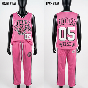High quality 220 GSM polyester <b>mesh</b> jersey and <b>pants</b> pink contrast panels sublimation logo Women's Sets - Product Image 3