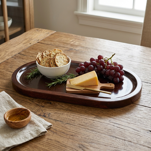 Plateau ovale moderne en bois d'acacia écologique personnalisé, mini plateau à charcuterie, plateau à fromage, plateau de service pour collations, plateau décoratif pour gâteaux - Product Image 2