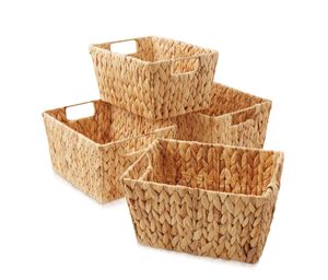 Water Hyacinth <b>Storage</b> <b>Baskets</b> Rectangle With Handles Rustic Style Multi-Purpose Neatening Organizers M Size - Product Image 1