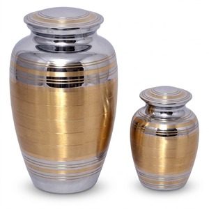 Urne funéraire en laiton massif de qualité supérieure pour cendres humaines adultes, finition or rose avec bandes dorées, urne commémorative. - Product Image 6