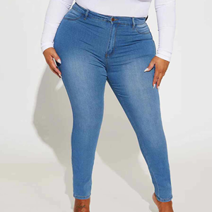 Nouveau jean sportif taille haute pour femme, décontracté, respirant, coupe droite, en denim uni avec poches, 100 % coton tissé - Product Image 5