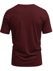 Men's V-Neck Short Sleeve Solid Knitted Casual Breathable T-Shirt Regular Fit Maroon Enzyme Wash Knitted Jersey Fabric 180g - Product Image 4