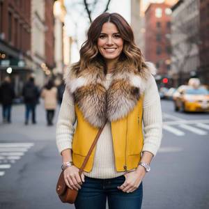 Chaleco de cuero para mujer con cuello de piel de zorro, abrigo de piel auténtica personalizado para mujer, chaqueta de piel de zorro natural, chaleco esponjoso con cuello alto, chaleco de piel para chica - Product Image 2