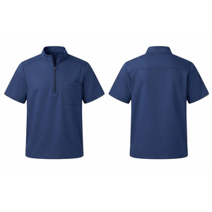 Half Zip <b>Scrub</b> <b>Top</b> Medical Workwear With Stand Collar Short Sleeves Comfortable Fit Professional Design For Healthcare Use - Product Image 1