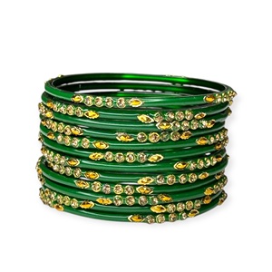 Bracelets en verre vert finition brillante avec accents or et perles – Tendance et de qualité supérieure pour mariage – Prix de gros - Product Image 2