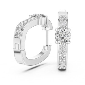 Boucles d'oreilles créoles de qualité supérieure en or massif 14 carats, design élégant, serties de diamants de laboratoire, pour femme - Product Image 4