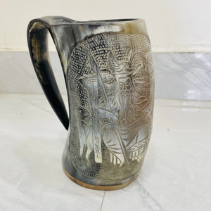 Taza de cuerno de búfalo original con logotipo de Odín tallado a mano, estilo vikingo, auténtica, muy demandada, de alta calidad. - Product Image 1