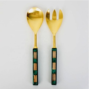 Stainless Steel <b>MOP</b> Long Design Handmade <b>Handle</b> Cutlery Set Royal Gold Stainless Steel Salad Server Mirror Polished - Product Image 1