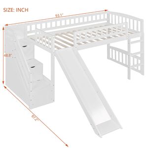Letto a soppalco bianco singolo con due cassetti e scivolo per bambini (vecchio SKU LT000515AAK) - Product Image 6