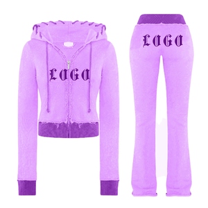 Women Blue Hooded <b>Tracksuit</b> Full Sleeve Zipper Front Logo Print Casual Autumn Wear Regular Fit 100% Cotton Joggers Set - Product Image 5