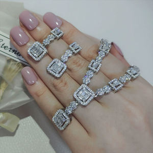 18K Gold Plated Women's Square <b>Crystal</b> Moissanite Diamond Deluxe 4-piece Bridal Silver Jewelry And Wedding Jewelry <b>Set</b> - Product Image 5