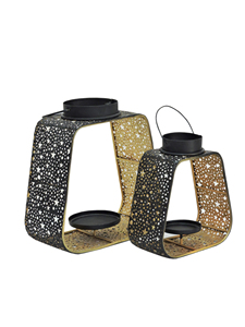 Metal Candle Holder <b>Lanterns</b> <b>Black</b> Gold Star Cutout Design Decorative Arch Stand for Home Table Decor Centerpiece - Product Image 3