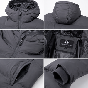 Chaqueta Acolchada con Capucha para Hombre, Cortavientos, con Cierre, Color Sólido, Informal, Gruesa, con Relleno de Poliéster, Corte Regular - Product Image 2