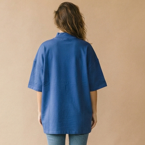T-shirts à manches courtes oversize pour femmes, col montant, style décontracté, coupe ample, style sportif, épaules tombantes - Product Image 2