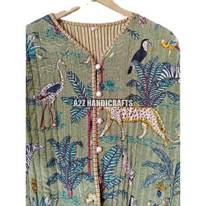 Veste d'hiver courte en velours, cadeau pour elle, robe de chambre, robe de mariée, robe de chambre en velours avec bande de coton imprimée d'animaux, vente en gros - Product Image 5