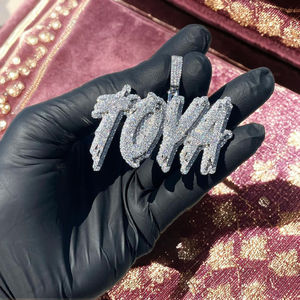 Collar con Colgante de Letra Personalizada, Estilo Hip Hop, Unisex, con Incrustaciones de Diamantes de Imitación, Plata de Ley 925, Bañado en Rodio, con Moissanita, Inicial del Nombre - Product Image 4