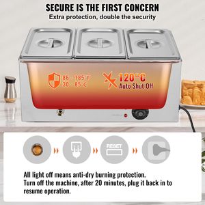 Mesa de Vapor Eléctrica Comercial Profesional de 17.4QT, 1200W, 3 Bandejas, Buffet Bain Marie, Encimera de Acero Inoxidable, Manual para Alimentos - Product Image 4