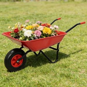 Carretilla de Jardín con Rueda Neumática de 12 Pulgadas y Bandeja de Acero, Color Rojo - Product Image 1