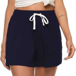 Pantalones Cortos Tipo Culotte para Mujer, Cintura Elástica, Color Sólido, Pierna Ancha, Casuales, Primavera-Verano, Tejido 100% Algodón, Personalizables - Product Image 5