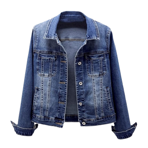 Veste en jean ajustée boutonnée haut de gamme pour femme, style doux d'automne, manches longues, en denim épais - Product Image 1