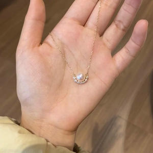 Pendentif en perle d'océan Akoya japonaise, or 18 carats, demi-lune, diamant, niveau céleste, exquis, pendentifs en diamant pour clavicule, charmes - Product Image 3