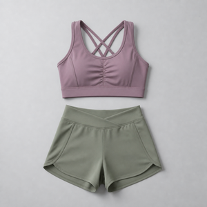 Women's Adjustable Strap Scoop Neck Backless Racerback Sports Bra & High Waist Shorts 2-Piece Set Quick Dry Yoga Activewear - Product Image 3