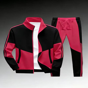 Premium Men Sporty Tracksuit Set Stand Collar Color Blocking <b>Joggers</b> Custom Logo Breathable Polyester Autumn Wear Standard Size - Product Image 3
