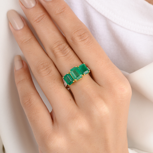 18K Solid Gold Emerald Cut Diamond Wedding Ring with Marquise Accents - Product Image 1
