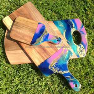 Tabla de cortar de madera de Acacia, tabla de cortar de resina epoxi, tabla de queso de resina oceánica, tabla de cortar de resina epoxi con mango - Product Image 3