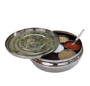 Boîte à épices en acier inoxydable Masala Dabba Triangle en bois transparent clair Masala Dabba Spice avec cuillère Rond en acier inoxydable - Product Image 1