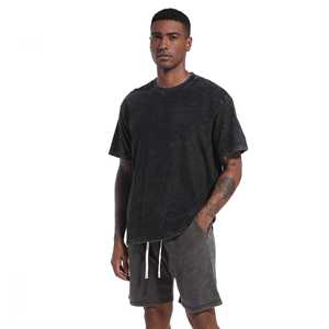 T-shirt pour homme en coton 100% tricoté, coupe classique, vert olive délavé, col rond, streetwear décontracté, étiquette privée personnalisée - Product Image 5