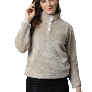 Women <b>Fleece</b> <b>Jacket</b> Button Up Collar Full Sleeve Solid Color Thick <b>Warm</b> Winter Coat Length Regular Sleeve Knitted Polar <b>Fleece</b> - Product Image 1