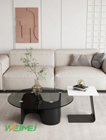 Table basse de luxe nordique en marbre avec plateau en verre, pieds personnalisables, ensemble table basse et table à thé, diverses couleurs, base en acier noir