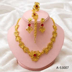 Gold Plated Zinc Alloy Bridal Jewelry Set Snake Chain Necklace Earrings Ring Bracelet 18 Inches Traditional Wedding Design - Product Image 3