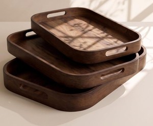 Plateau de service durable, plateau à café décoratif, plateau de service alimentaire carré en bois fait main, plateau décoratif pour café, thé, collations, petit-déjeuner - Product Image 4