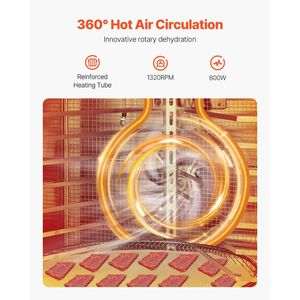 Essiccatore Alimentare Elettrico Rotante da 800W con 12 Vassoi in Acciaio Inossidabile, Temperatura Regolabile e Timer 24 Ore per Alimenti - Product Image 2