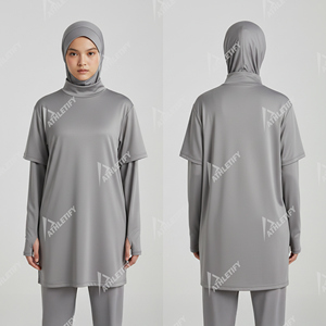 Camiseta Deportiva Transpirable y Elegante para Mujeres Musulmanas, con Hombros Caídos y Mangas con Orificios para Pulgares + Poliéster Ecológico para Fitness y Yoga - Product Image 4