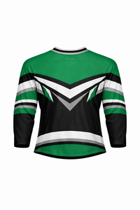 Jersey de Hockey sobre Hielo para Hombre, Verde, Negro y Blanco, con Rayas, Manga Tres Cuartos, Cuello en V, Absorbente de Humedad, Sublimado - Product Image 3