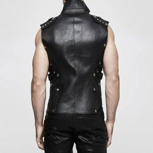 Chaleco de Cuero Sintético para Hombre, sin Mangas, con Detalles de Hebilla y Remaches, y Cierre Frontal con Cremallera - Product Image 5