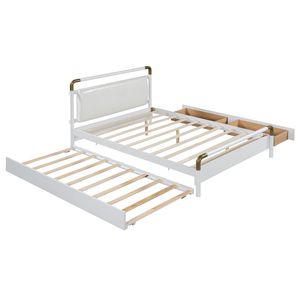 Queen Size piattaforma di stoccaggio in legno letto con 2 grandi cassetti T-XL dimensioni a rotelle in bianco - Product Image 4