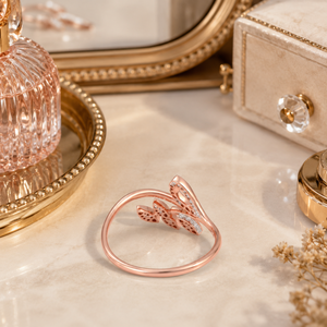 แหวนดีไซน์เนอร์เพชรทรงกลมธรรมชาติ 0.20 TCW ทองคำโรสโกลด์ 14K สำหรับผู้หญิง |   ดีไซน์ใบไม้แบบพิเศษ ประดับเพชรแบบหนามเตย สำหรับงานครบรอบแต่งงาน - Product Image 3