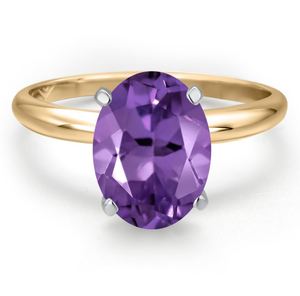 Amethyst Birthstone Oval Cut <b>Solitaire</b> Engagement <b>Ring</b> 2 Tone 14K Gold Plated Sterling <b>Silver</b> Prong Setting Purple Party - Product Image 2