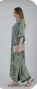 Robe Kaftan Longue en Soie Polyéthylène pour Femme, Robe Maxi Ample et Modeste avec Plumes, Idéale pour l'Été, l'Hiver, l'Automne et le Printemps - Product Image 2