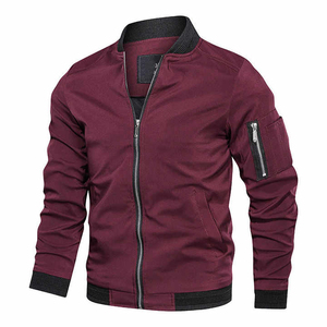 <b>Men's</b> <b>Khaki</b> Bomber Jacket Stand Collar Zipper Front Logo Casual Windproof Slim Fit Autumn Wear - Product Image 2