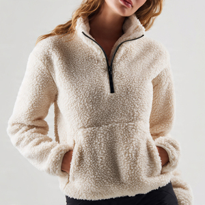 เสื้อแจ็คเก็ตเชอร์ปาแบบซิปครึ่งตัวทรงหลวมสำหรับผู้หญิง เสื้อแจ็คเก็ตขนแกะโพลาร์แขนยาวสำหรับฤดูหนาว เสื้อโค้ทขนแกะสไตล์สตรีทแวร์สำหรับผู้หญิง - Product Image 4