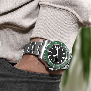 Reloj mecánico deportivo de buceo FC Factory 904L con correa de acero inoxidable, cristal de zafiro, automático, 41 mm, resistente al agua, modelo Green Ghost. - Product Image 4