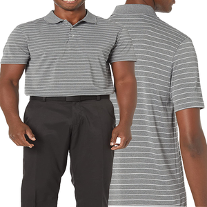 Polo en tricot à manches courtes rayé pour homme, coupe décontractée, gris et blanc - Product Image 3